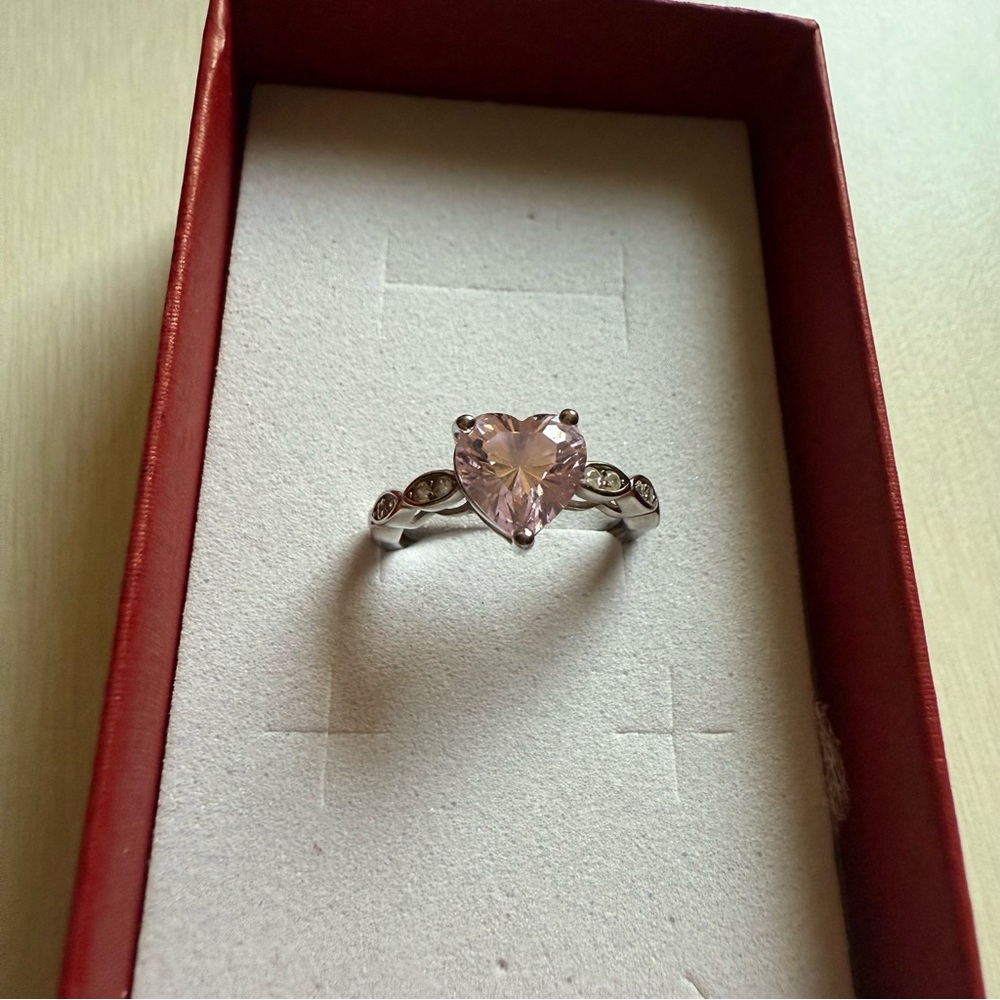 Heart-Shaped Pink Stone Silver Ring
